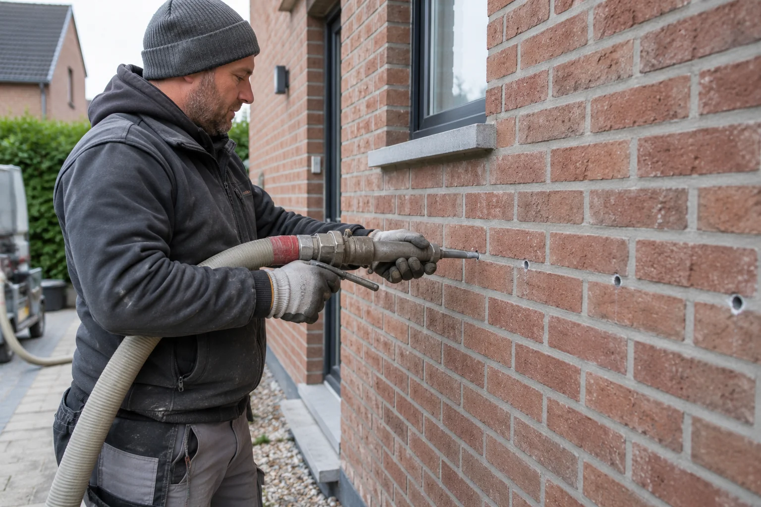 Injection d’isolant dans un mur creux par un joint