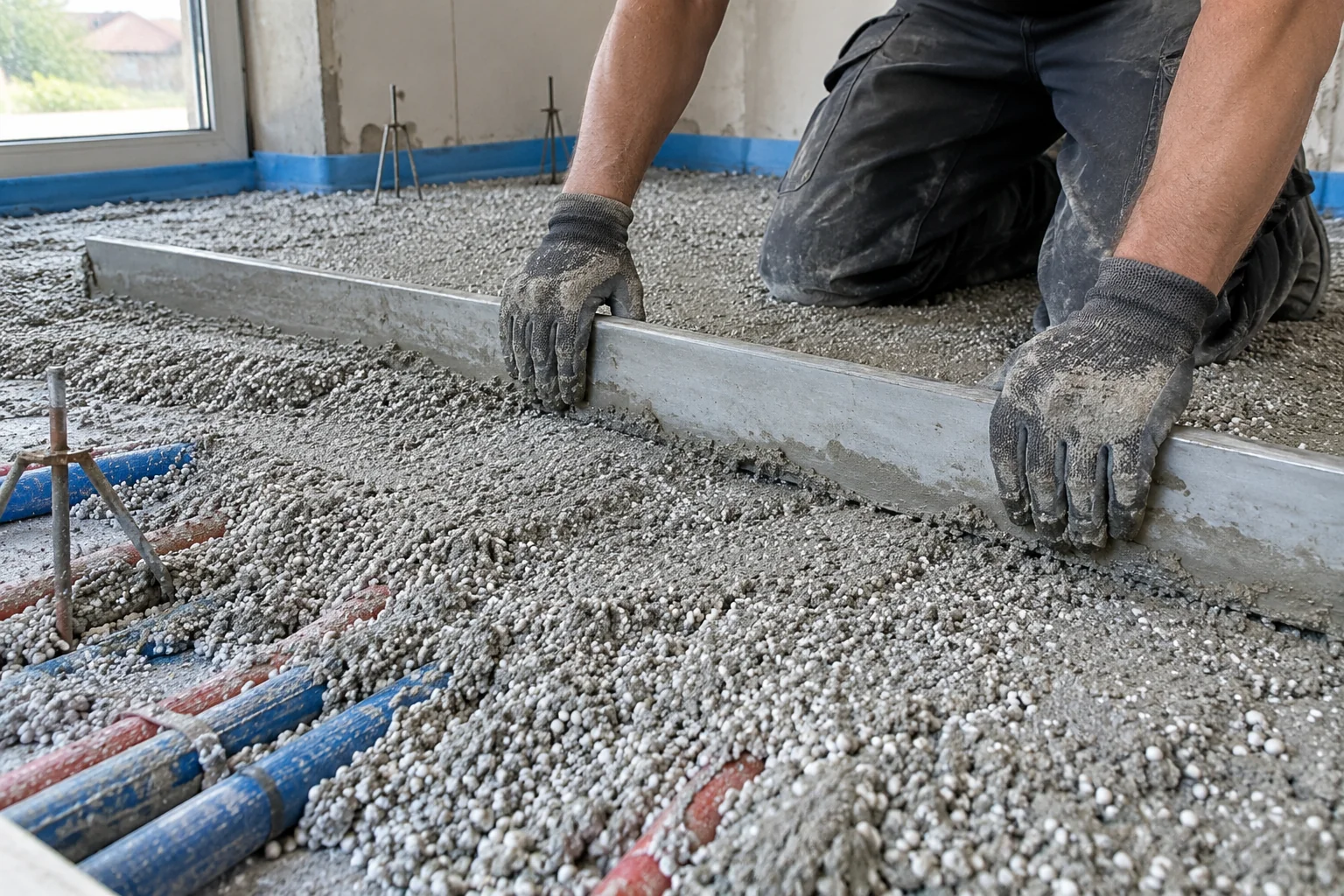 Isolatiechape met EPS-korrels egaliseren